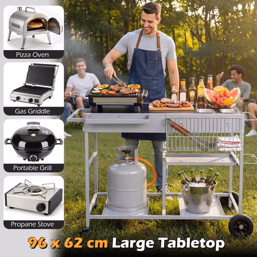 Costway Black Mobile Pizza Oven Cart with Topping Station and Spice Containers, W/D/H: 80.5 x 62.0 x 96.0 cm – 4