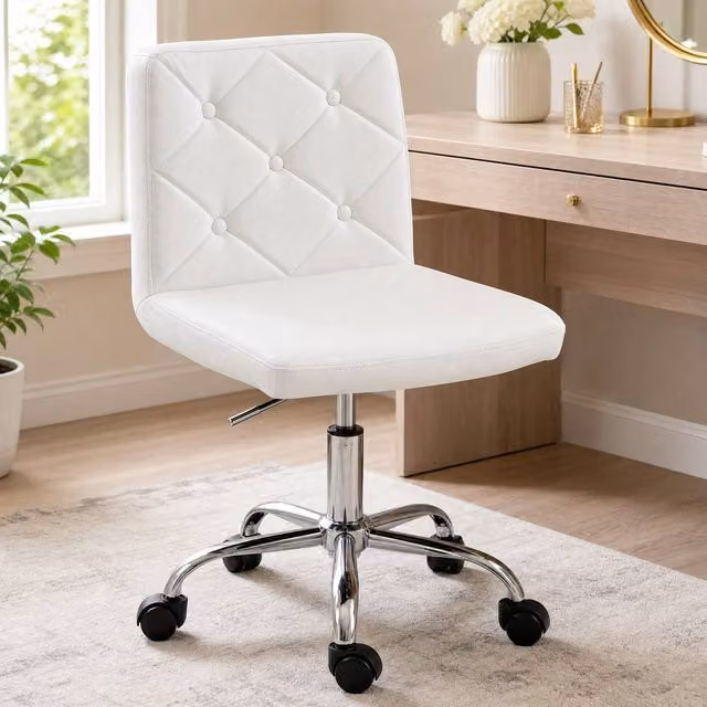 STILVORA White Faux Leather Armless Task Chair with 360 Degree Swivel and Adjustable Height