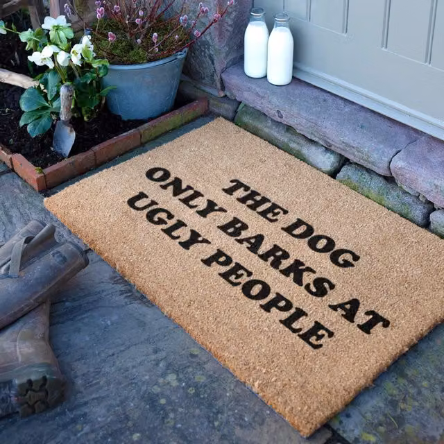 Artsy Mats Dog Barks At Ugly People Coir Doormat, Brown, W: 90 cm, D: 60 cm