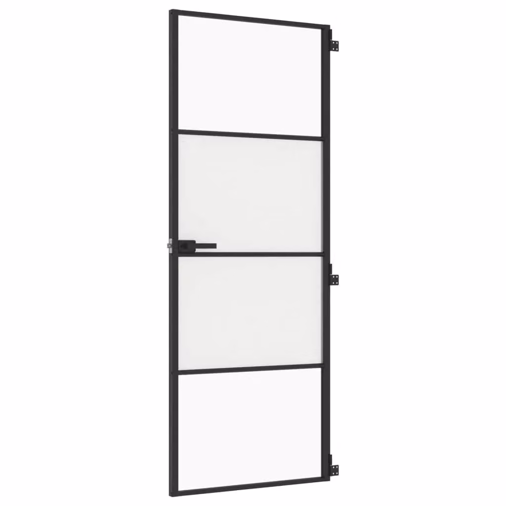 Berkfield Home Slim Interior Door in Black with Transparent Tempered Glass and Aluminium, W: 76 cm, H: 201.5 cm – 1