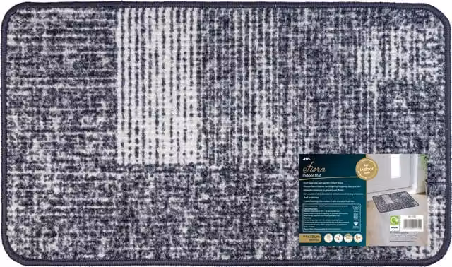 JVL Fiora Machine Washable Non-Slip Door Mat, Muted Matrix Grey, W: 44 cm, D: 75 cm