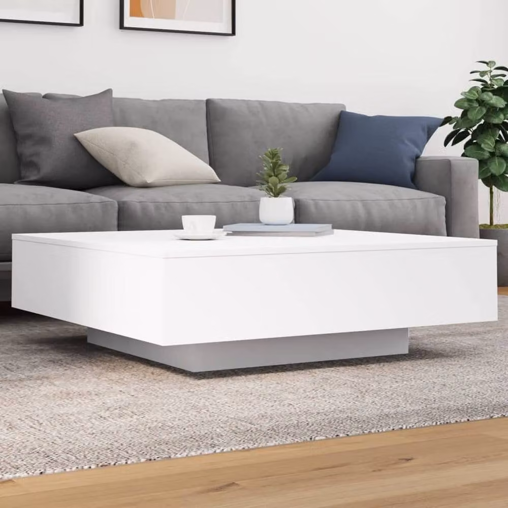 Berkfield Home Modern White Coffee Table with LED Lights W/D/H: 100 x 100 x 31 cm – 1