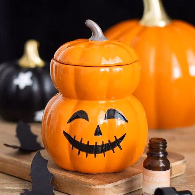 Uniqueful Stacked Pumpkin Ceramic Oil Burner and Wax Warmer in Orange