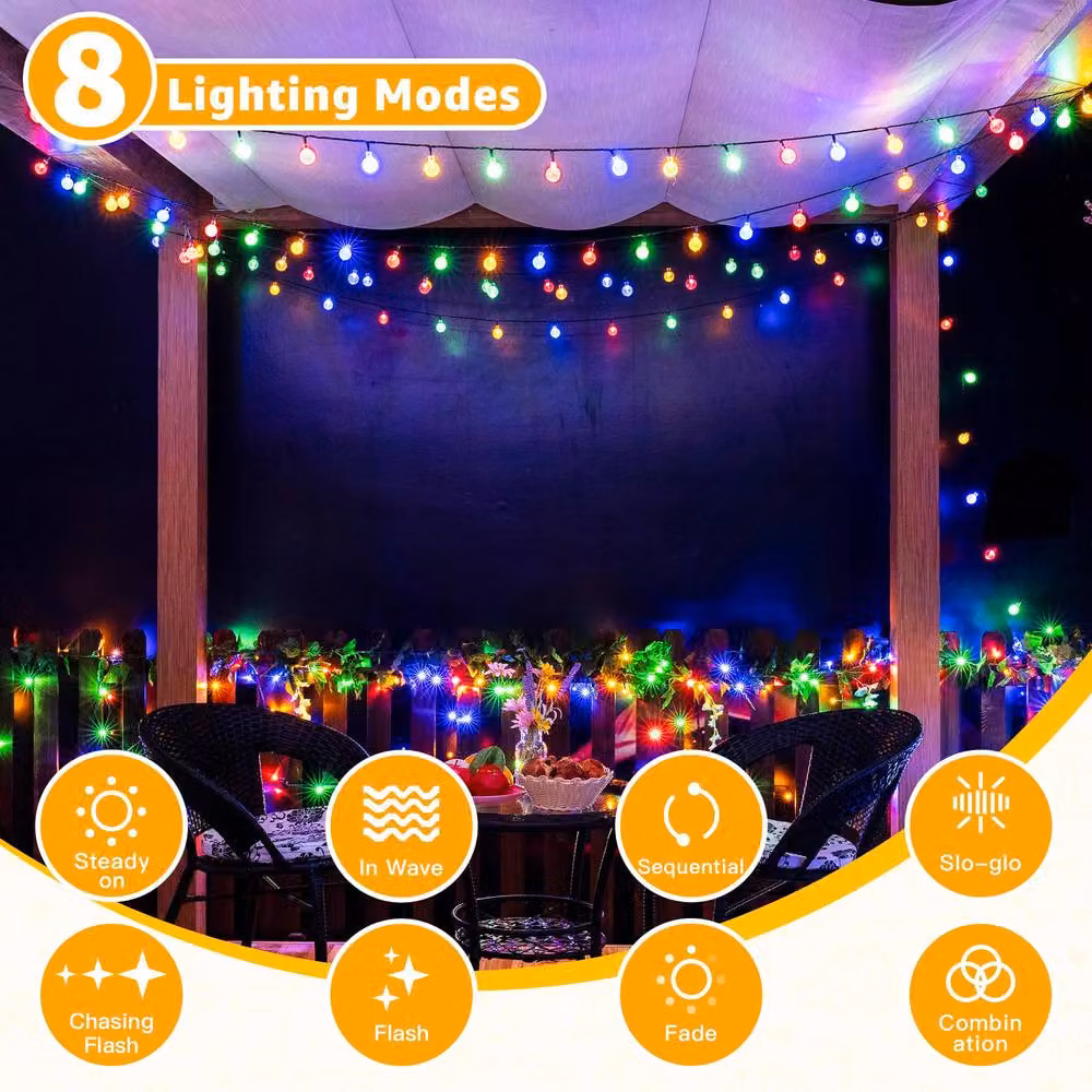 Ollny Solar String Lights with 100 Multicolour LEDs, 12m Length, IP44 Waterproof, 8 Modes, Black – 4