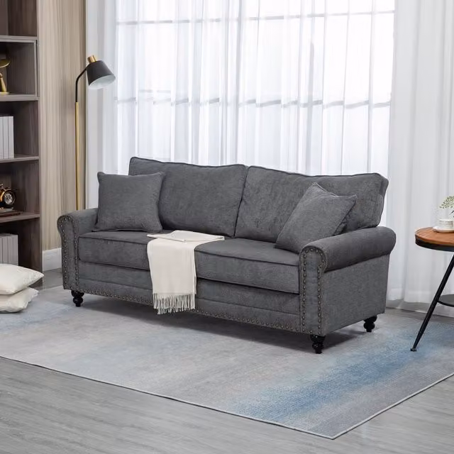 HOMCOM 3 Seater Fabric Upholstered Sofa with Nailhead Trim in Grey