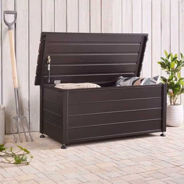 Wyld and Coco Aluminium Garden Storage Box in Dark Brown, Weatherproof Outdoor Metal Storage