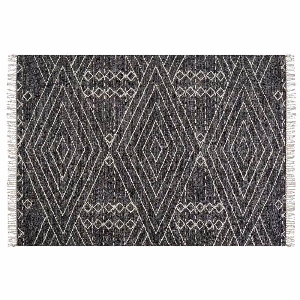 Wyld and Coco Handwoven Geometric Cotton and Wool Rug in Black and White, W: 160 cm, D: 230 cm – 3