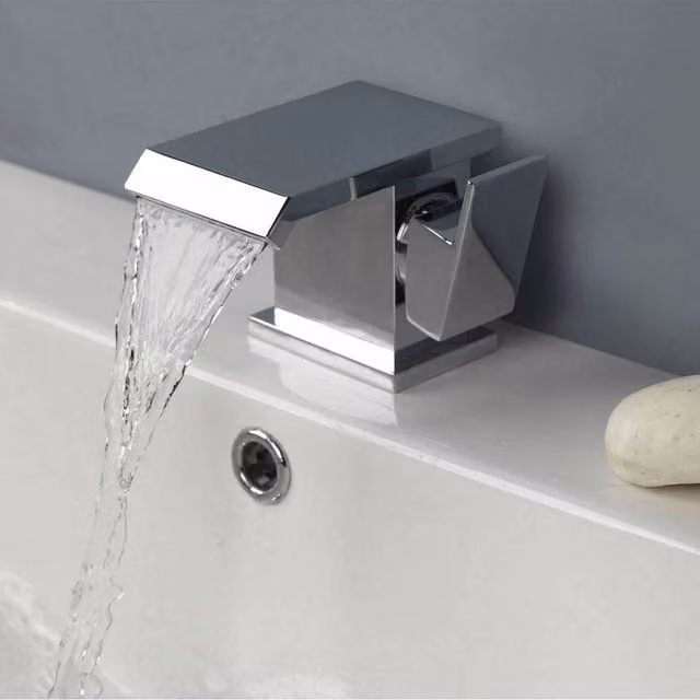 Nes Home Truro Waterfall Basin Sink Mixer Tap with Unslotted Waste in Chrome Silver