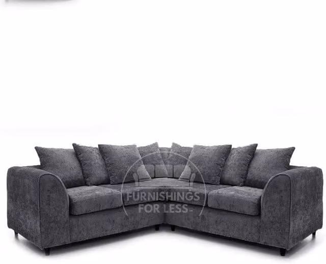 Furnishings For Less UK Monaco 5 Seater L-Shaped Chenille Fabric Sofa in Grey with Scatter Cushions