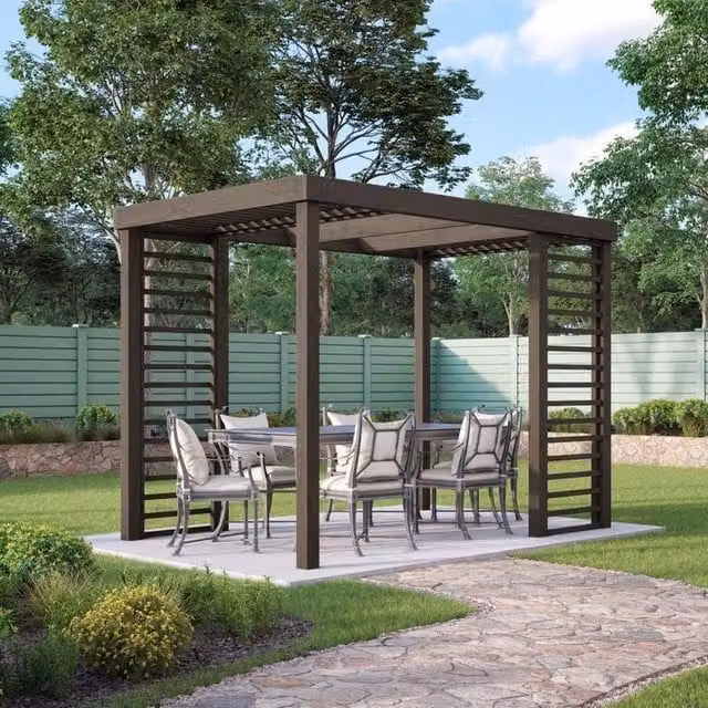 Rutland County Garden Furniture Ltd Wood Panel Pergola in Brown and Green, W: 360 cm, D: 360 cm, H: 230 cm