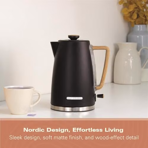 Hamilton Beach Scandi Electric Kettle, 1.7 l, Matte Black with Wood Effect - HBK01MB – 4