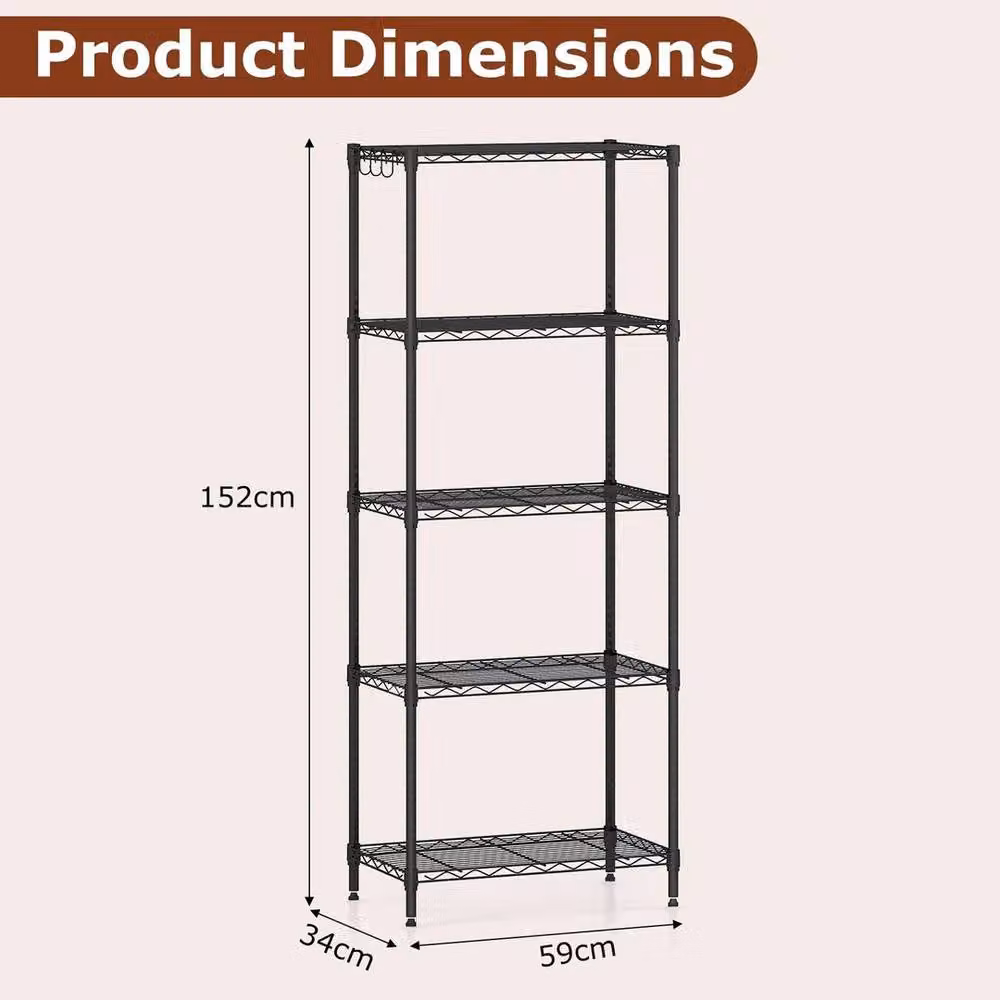KORVIXA 5-Tier Adjustable Metal Storage Shelves in Black, Width: 100 cm – 2