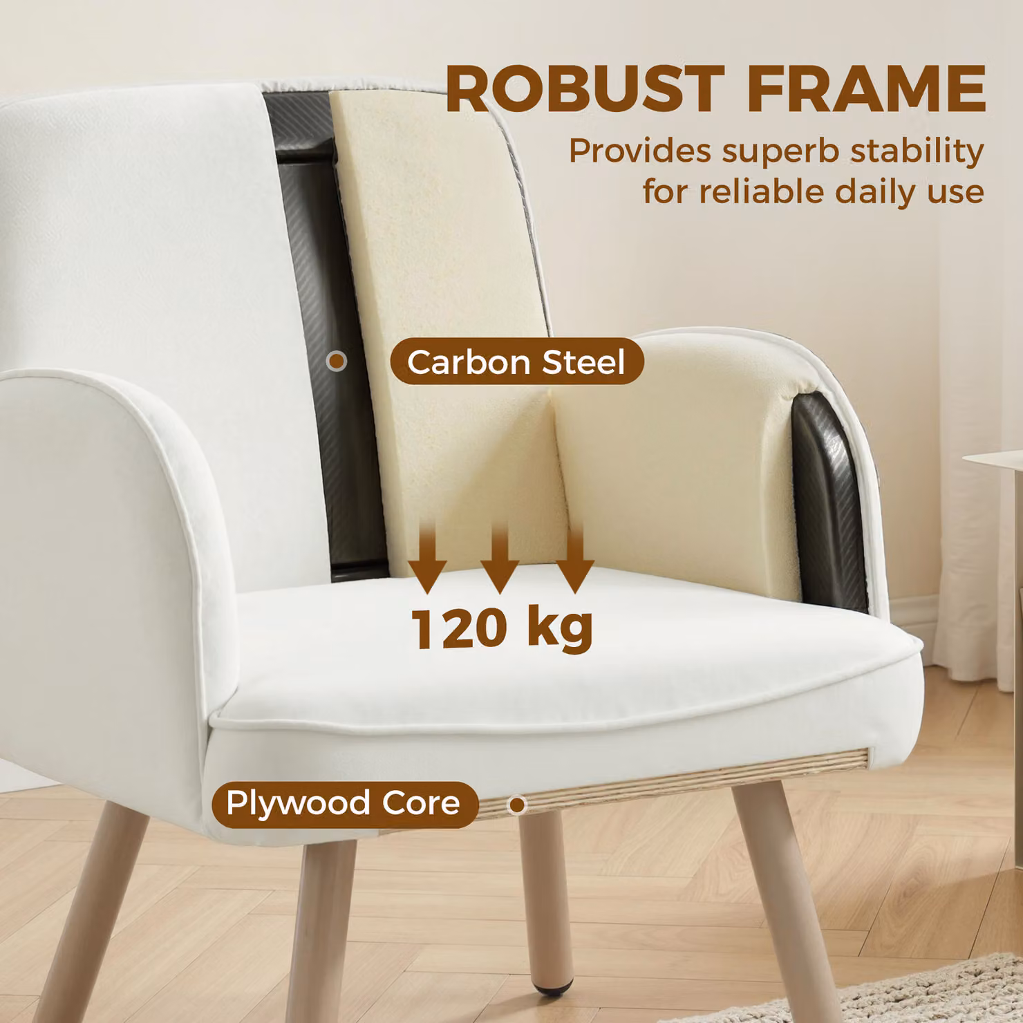 HOMCOM Velvet Upholstered Lounge Chair with Armrests and Spring Cushion in White – 3