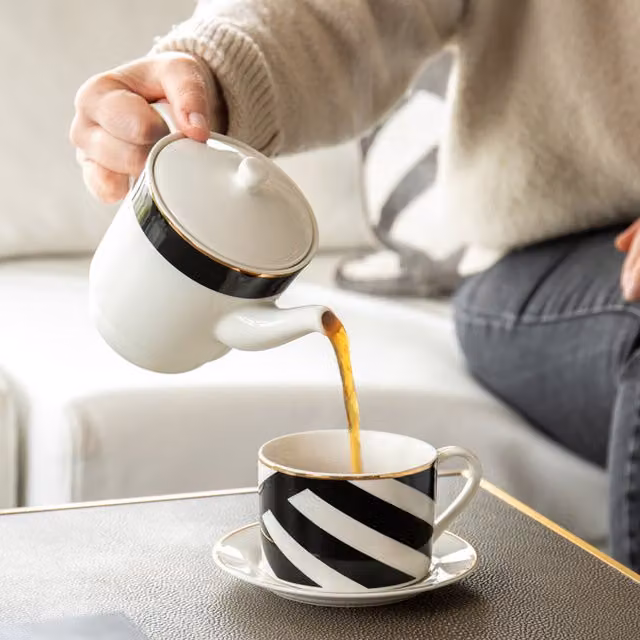 Mikasa Luxe Deco Geometric Bone China Tea for One Set in White, Gold and Black