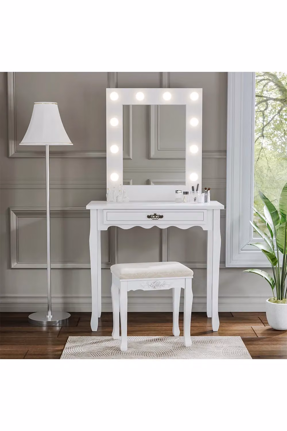 Livingandhome Hollywood LED Modern Vanity Dressing Table in White – 2