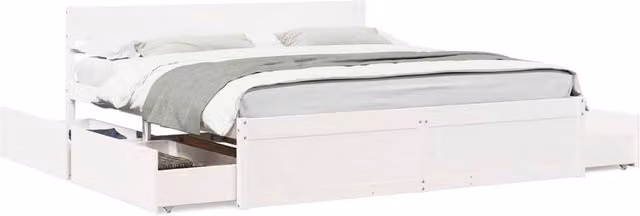 Berkfield Home White Solid Pine Wood Bed Frame with Drawers W/D/H: 200 x 200 cm