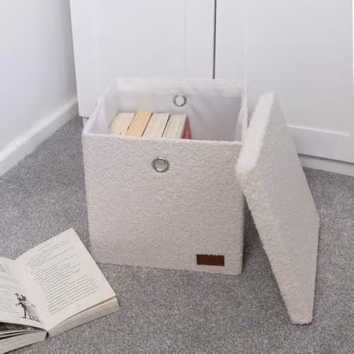JVL Shiro Foldable Fabric Storage Box with Lid, White, W/D/H: 30.0 x 28.0 x 30.0 cm – 2