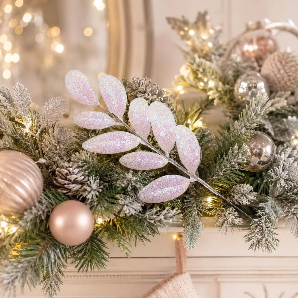 Shatchi Iridescent White Glitter Walnut Leaf Christmas Tree Picks, 18 Pack, Height: 35 cm – 3