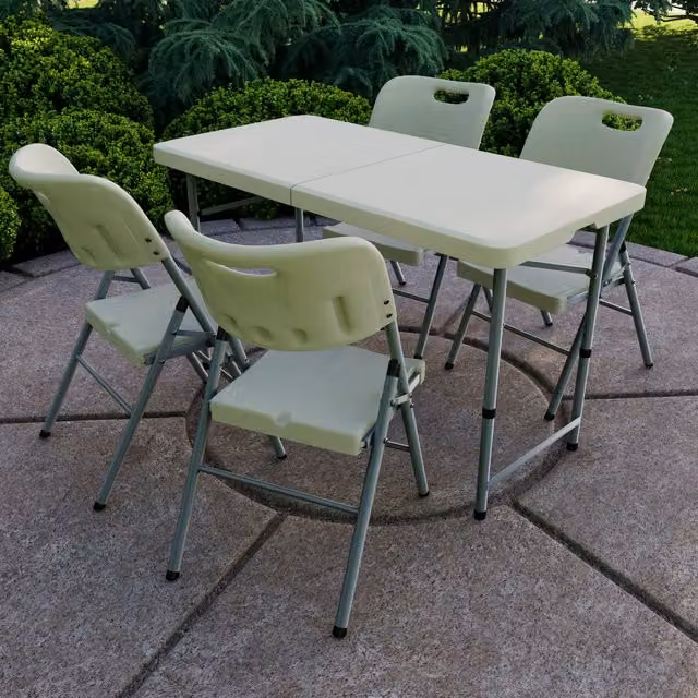 Vida Designs 5 Piece Folding Table and Chair Set in White