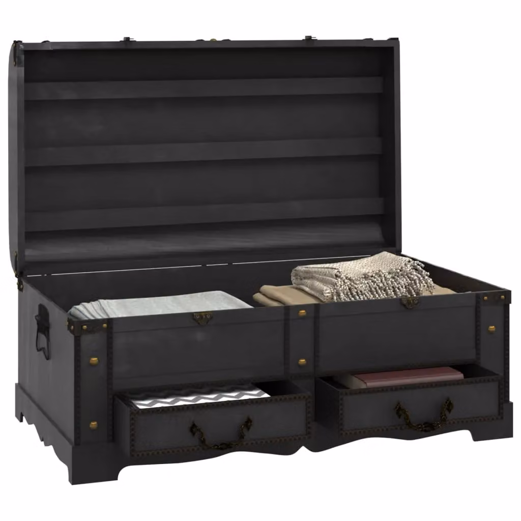 Berkfield Home Large Vintage Wooden Treasure Chest in Black – 4