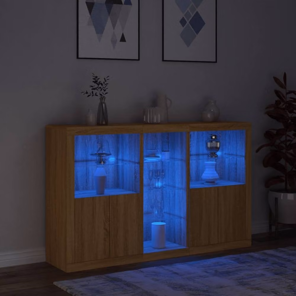Berkfield Home Modern Sideboard with Integrated LED Lights in Sonoma Oak Brown, W: 162 cm, D: 37 cm, H: 100 cm – 4