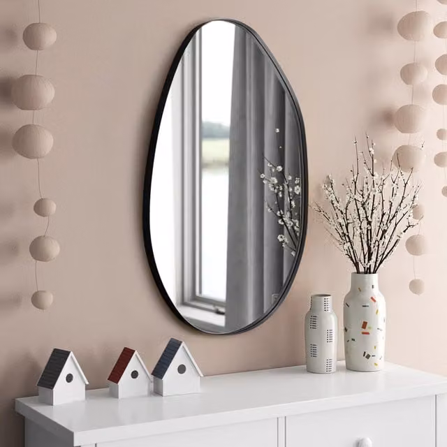 Livingandhome Grain-Shaped Explosion-Proof Wall Mirror with Black Iron Frame