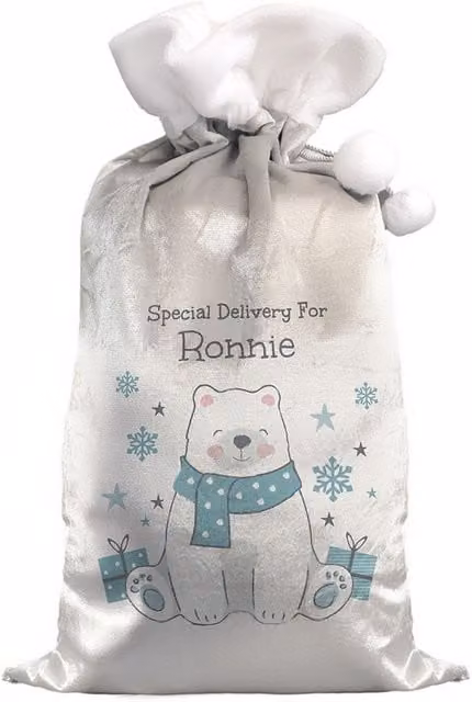 Personalised Memento Company Personalised Polar Bear Christmas Sack in Grey