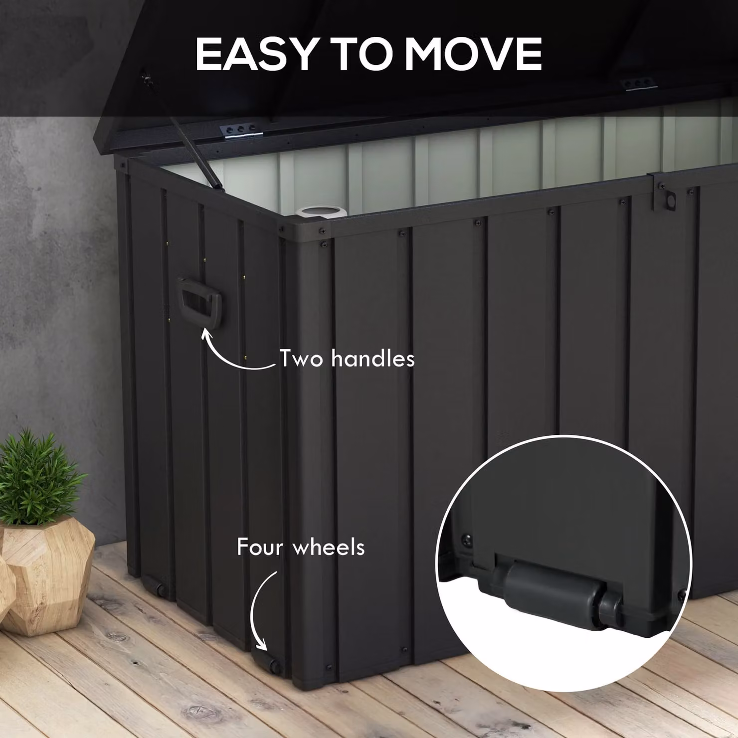 OUTSUNNY 450L Waterproof Outdoor Storage Box with Wheels and Handles in Anthracite Grey – 3