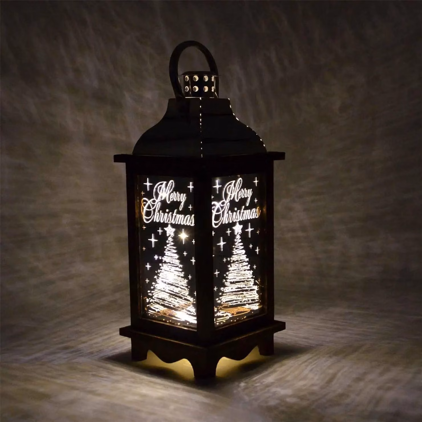 Shatchi Wooden Christmas Lantern with Warm White String Lights, Brown, H 26 cm x W 14 cm x D 14 cm – 4