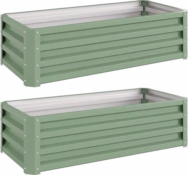 Outsunny Set of Two Green Steel Raised Planter Boxes, W/D/H: 110 x 50 x 30 cm