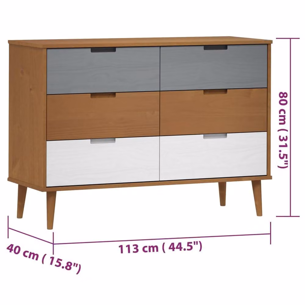 Berkfield Home Beautiful MOLDE Brown Solid Wood Pine Drawer Cabinet W/D/H: 113 x 40 x 80 cm – 4