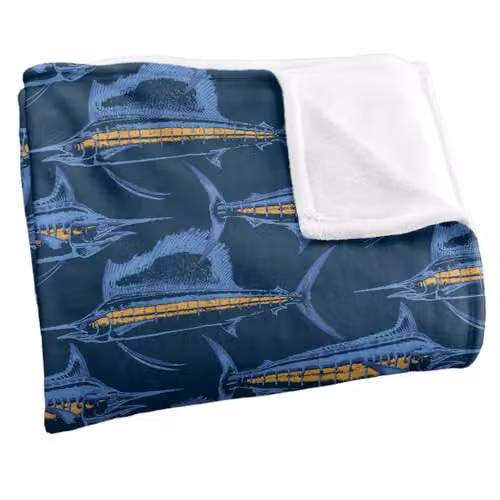 JQ Licensing Billfish Fishing Pattern Super Soft Fleece Throw Blanket, Blue Multicolour, W: 91 cm, D: 147 cm – 2