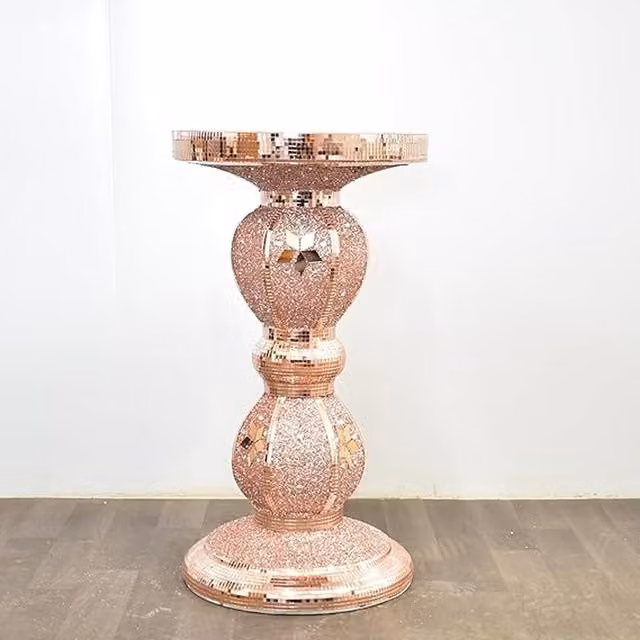 Biznest Round Glossy Ceramic End Table in Gold and Pink, W/D/H: 40 x 40 x 60 cm
