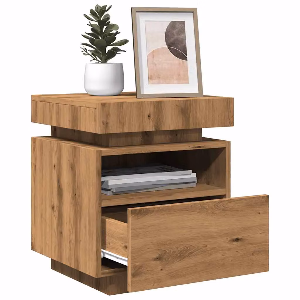 Berkfield Home Bedside Cabinet in Artisan Oak Brown with Integrated LED Lights W/D/H: 40 x 39 x 48.5 cm – 4