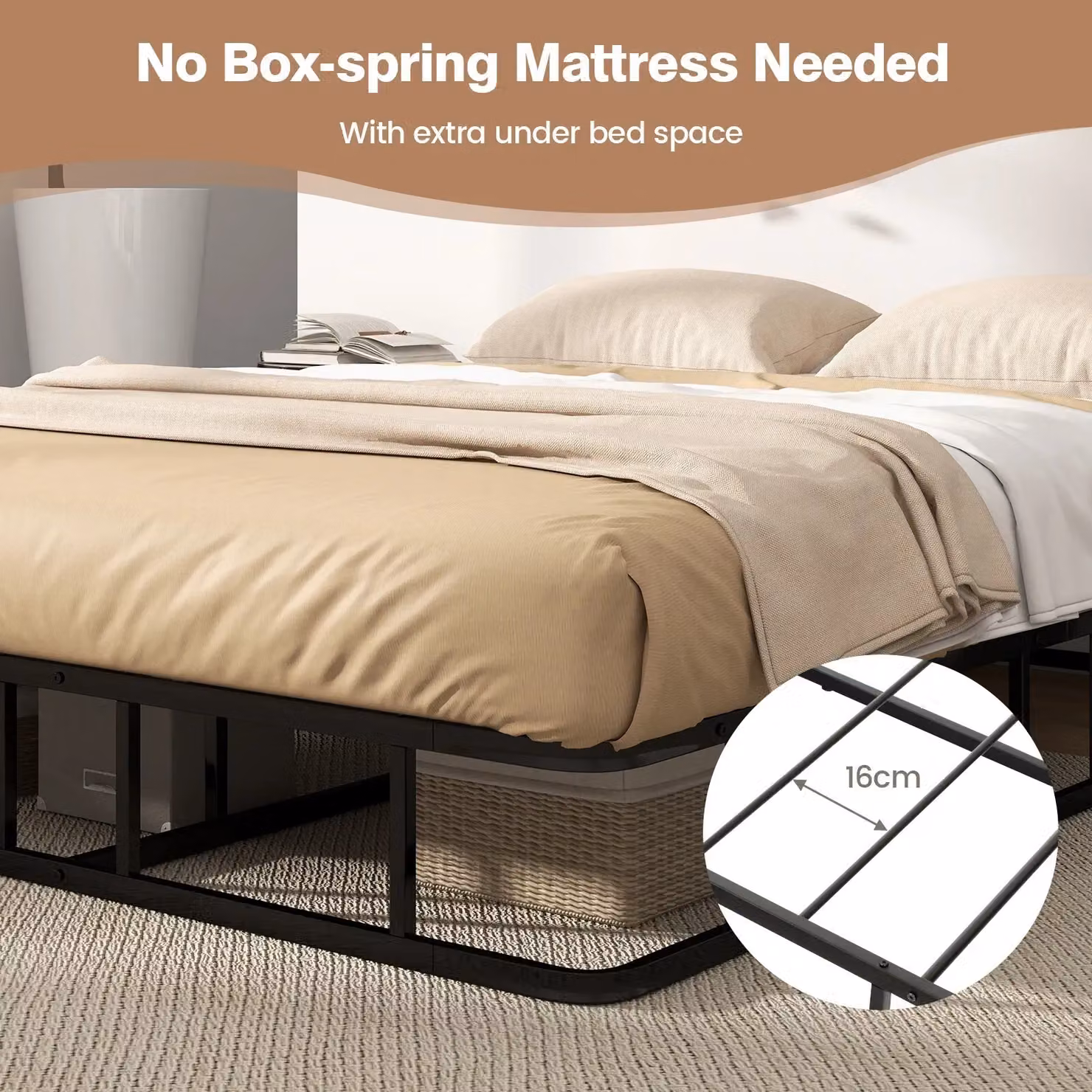 Costway King Size Metal Platform Bed Frame with Slat Support in Black, W/D/H: 180 x 200 cm – 4