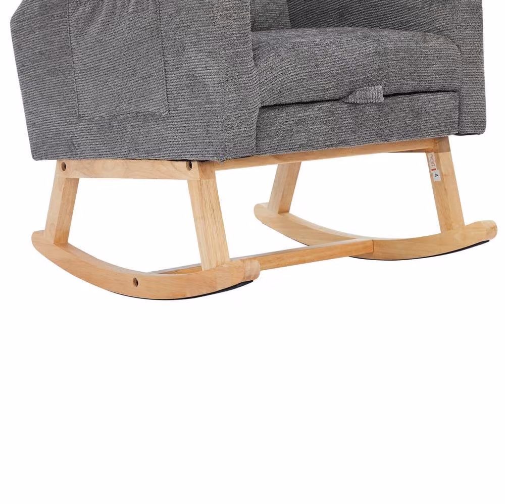 STILVORA Grey Fabric Rocking Chair with Adjustable Footrest and Side Pockets – 5
