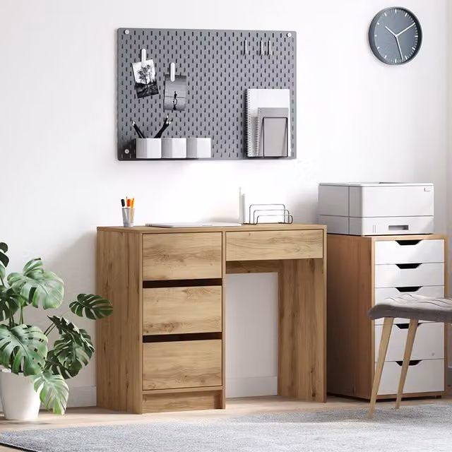 Berkfield Home Brown Artisan Oak Writing Desk with Compact Storage – 1