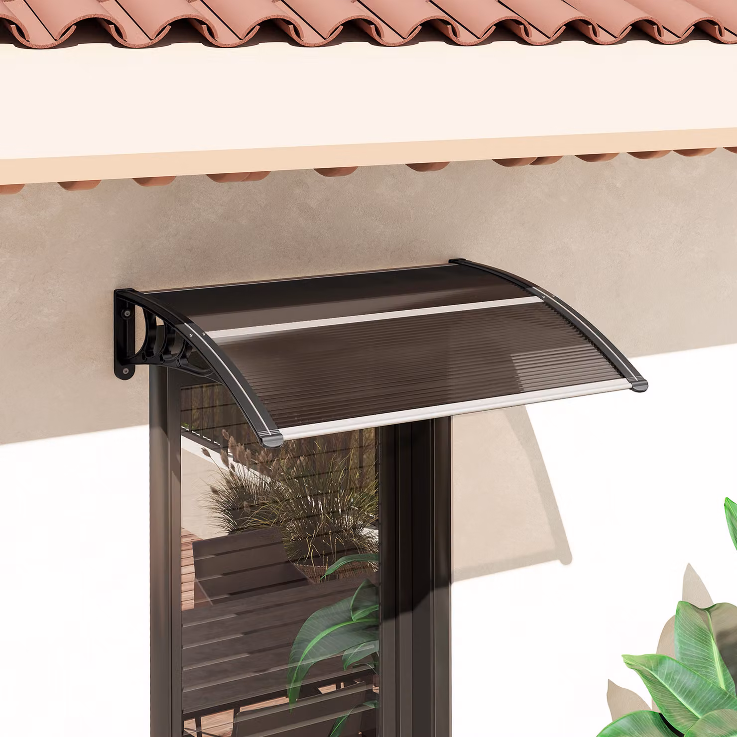 Outsunny Waterproof Curved Window and Door Canopy with Aluminium Frame and Rigid Polycarbonate Fixed Outdoor Awning – 9