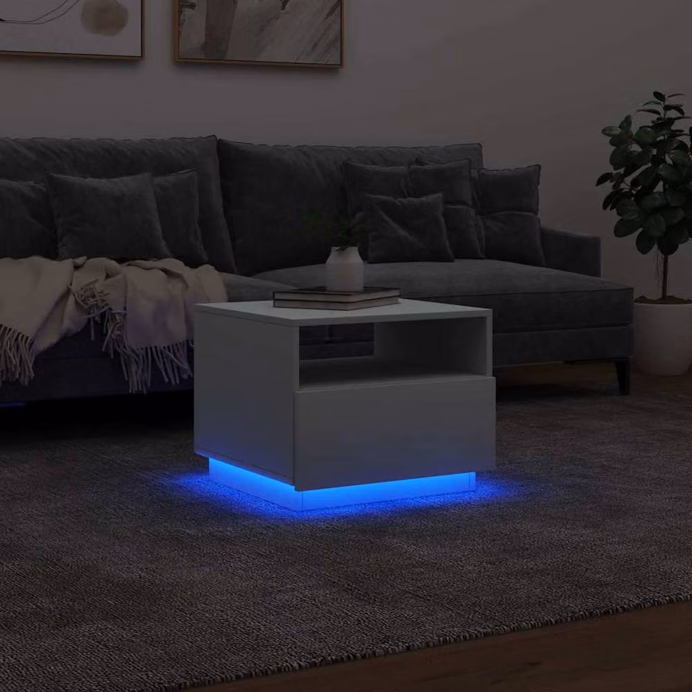 Berkfield Home Modern White Glossy Coffee Table with LED Lights W: 50 cm, D: 49 cm, H: 40 cm – 4