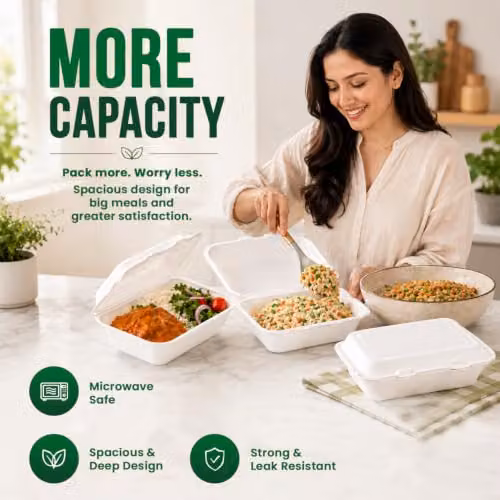 ECONX White Bagasse Clamshell Takeaway Food Containers, 50 Pieces – 6