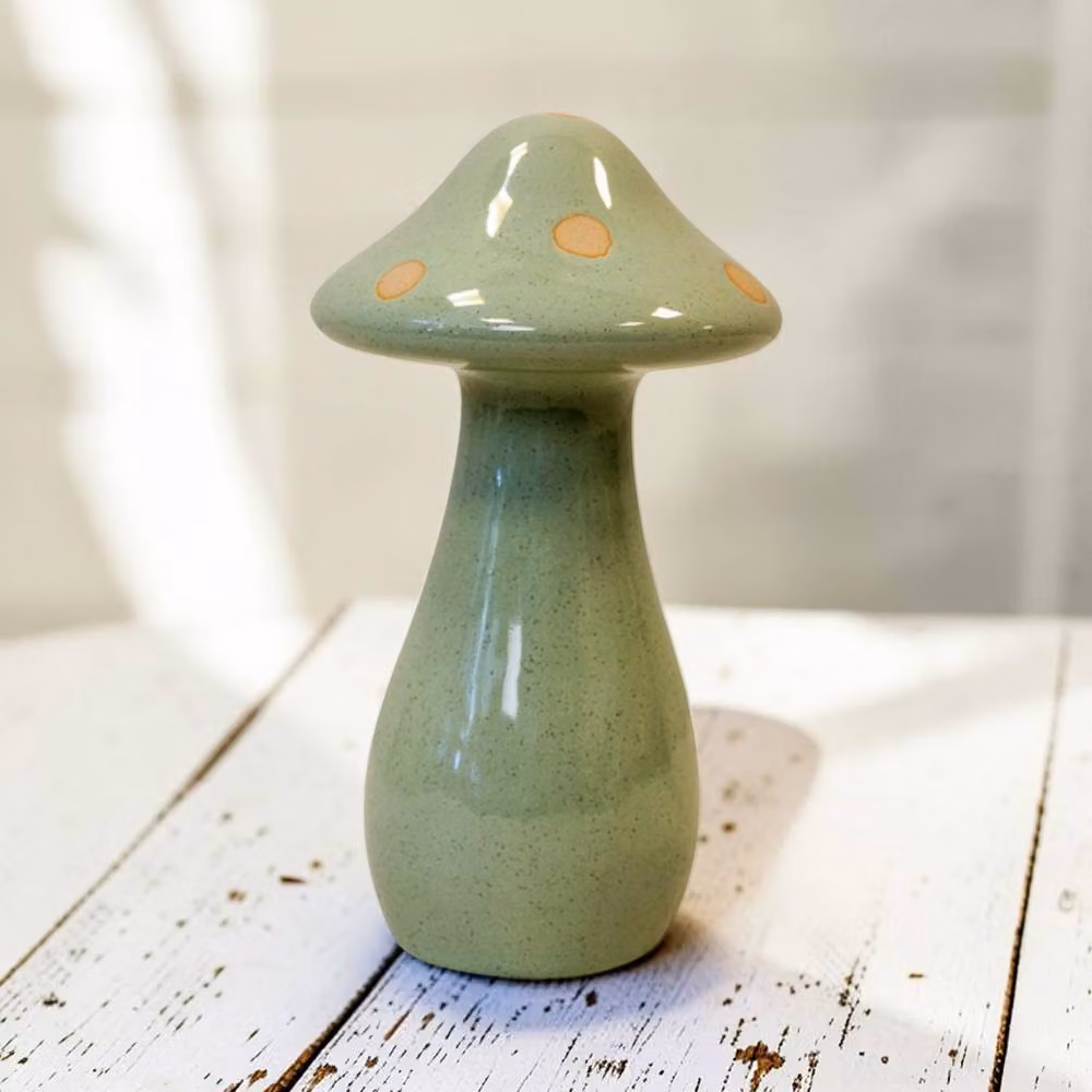 Four Candle Small Pale Green Ceramic Mushroom Decoration – 2