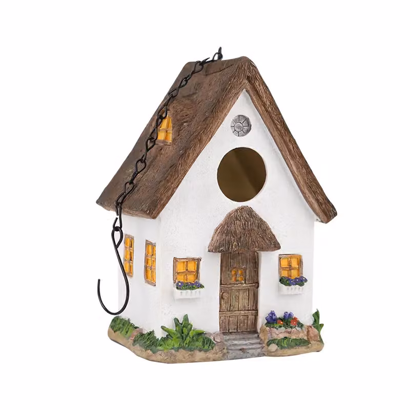 Leaper White Handmade Resin Hanging Bird Feeder for Outdoor Garden Decoration – 3