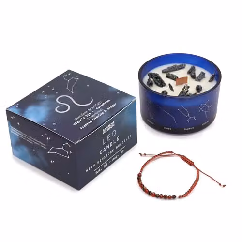 Serenityy Leo Zodiac Crystal Candle with Gemstone Bracelet in Blue – 1