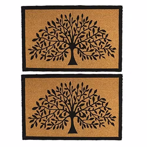 Nicola Spring Tree of Life Coir Door Mats, Pack of 2, Brown and Multicolour, W: 90 cm, D: 60 cm – 1