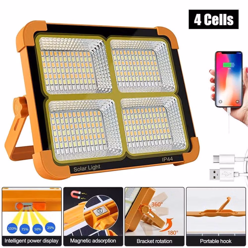 Kelvenix Solar LED Work Light, Yellow USB Rechargeable Cordless Portable Camping Floodlight with IP66 Waterproof Rating – 3