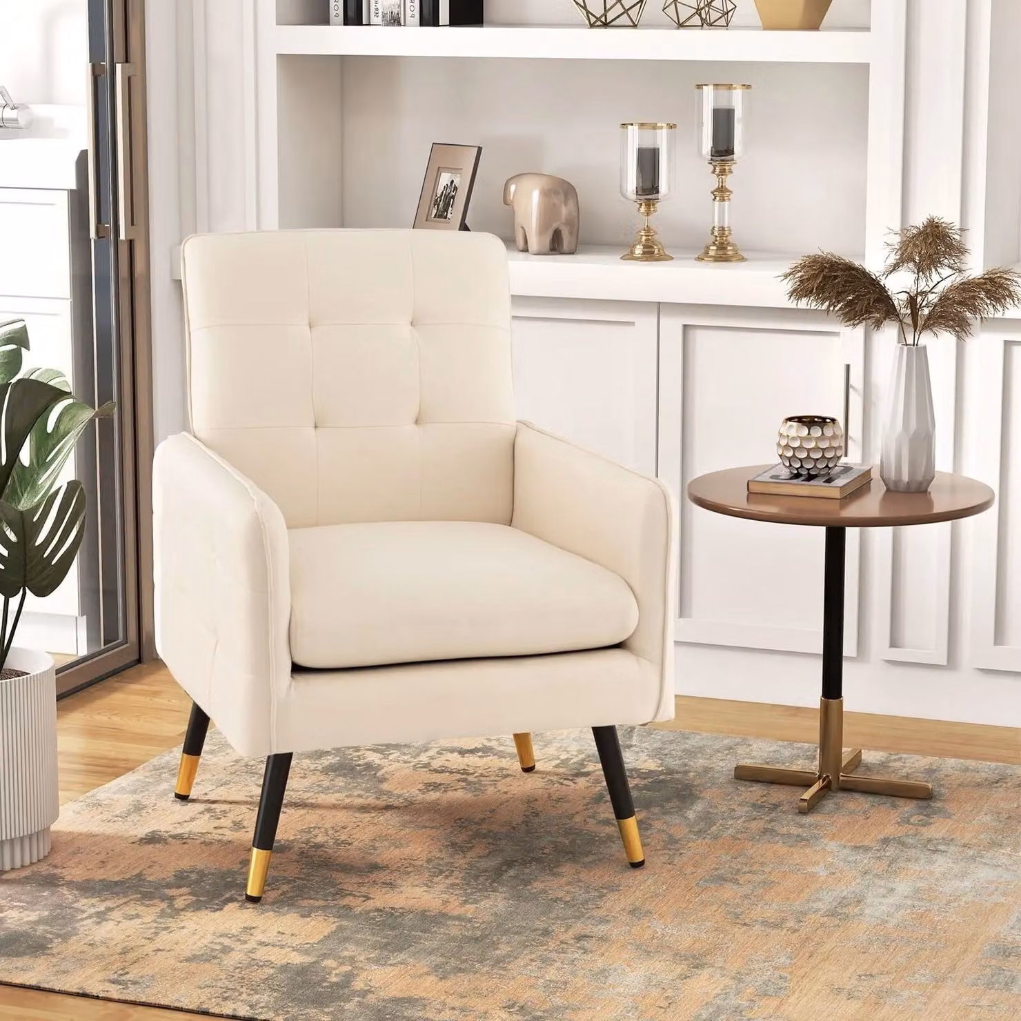 Costway Modern Upholstered Accent Armchair in Beige with Metal Frame – 3