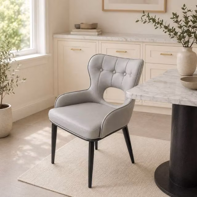 Stratus Interiors Marbella Modern Upholstered Grey PU Leather Dining Chair with Armrests
