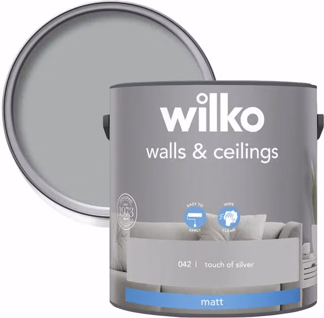 wilko Walls and Ceilings Matt Emulsion Paint, Silver Grey, 2.5 l