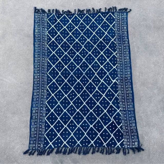 Heerak Elegance Midnight Indigo Woven Geometric Ethnic Throw in Blue