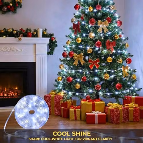Shatchi Cool White LED String Lights with 100 LEDs, 10m Length, 8 Modes, Timer and IP44 Waterproof Rating for Indoor and Outdoor Decoration – 5
